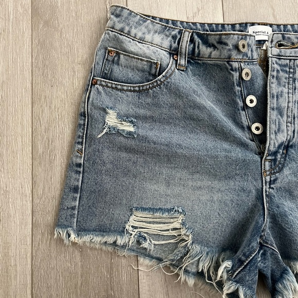 Special A High Rise Medium Washed Distressed Jean Shorts - Picture 8 of 12